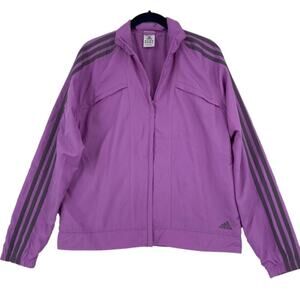Adidas Windbreaker Jacket Womens Size L Full Zip Purple Lavender Packable